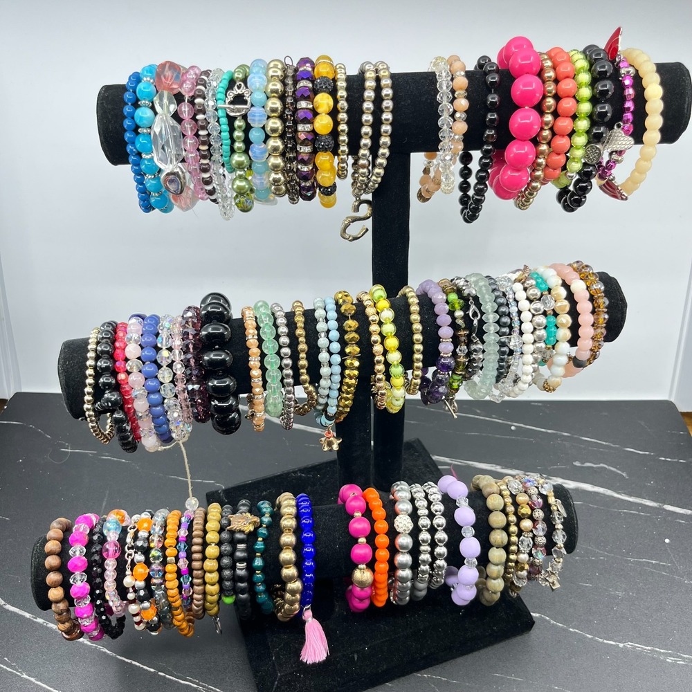 Bulk Wearable Jewelry Lot 83 Pcs 2.00 lbs Mixed Style Fashion Beaded Bracelets